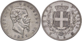 SAVOIA - Vittorio Emanuele II Re d'Italia (1861-1878) - 5 Lire 1865 T Pag. 487; Mont. 167 R AG

Status: BB+