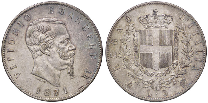 SAVOIA - Vittorio Emanuele II Re d'Italia (1861-1878) - 5 Lire 1871 M Pag. 492; ...