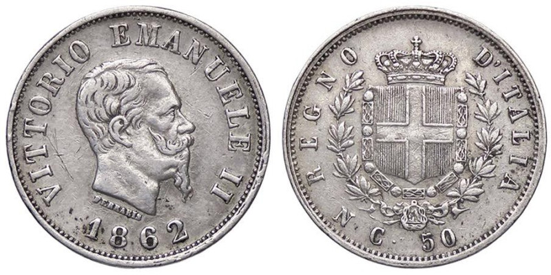 SAVOIA - Vittorio Emanuele II Re d'Italia (1861-1878) - 50 Centesimi 1862 N Stem...