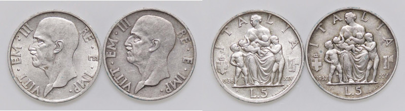 SAVOIA - Vittorio Emanuele III (1900-1943) - 5 Lire 1936 e 1937 Fecondità Pag. 7...