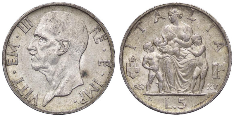 SAVOIA - Vittorio Emanuele III (1900-1943) - 5 Lire 1937 XV Fecondità Pag. 720; ...