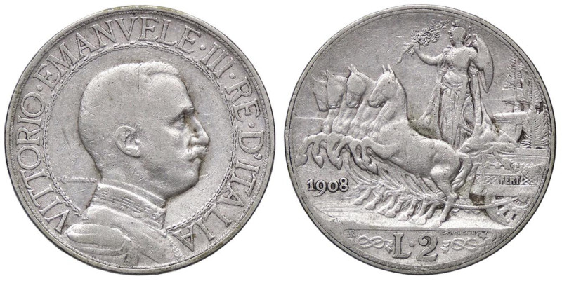 SAVOIA - Vittorio Emanuele III (1900-1943) - 2 Lire 1908 Quadriga lenta Pag. 732...