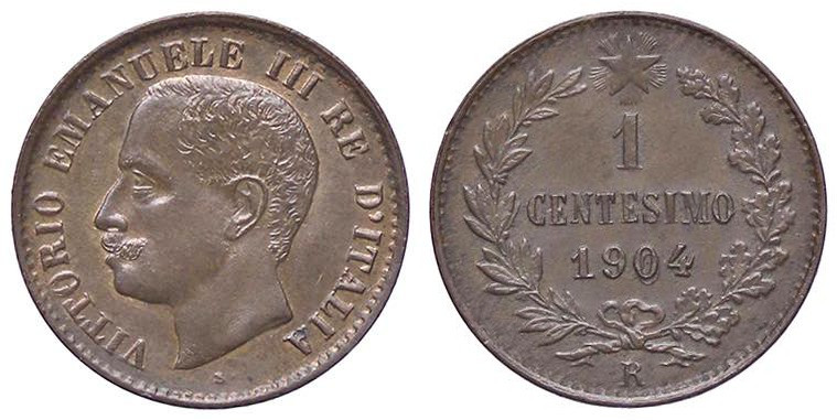 SAVOIA - Vittorio Emanuele III (1900-1943) - Centesimo 1904 Valore R CU 4 ribatt...