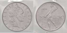 REPUBBLICA ITALIANA - Repubblica Italiana (monetazione in lire) (1946-2001) - 50 Lire 1955 Mont. 8 AC Sigillata Emilio Tevere

Status: FDC