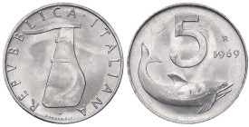 REPUBBLICA ITALIANA - Repubblica Italiana (monetazione in lire) (1946-2001) - 5 Lire 1969 Mont. 12 NC IT 1 della data rovesciato

Status: FDC