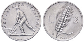 REPUBBLICA ITALIANA - Repubblica Italiana (monetazione in lire) (1946-2001) - 2 Lire 1947 Mont. 4 RRR IT Abilmente lavata al D/

Status: SPL+/qFDC
