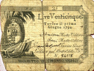 CARTAMONETA - SARDO-PIEMONTESE - Regie Finanze - 25 Lire 01/06/1794 - 1° tipo Gav. 8 R mm 85 x 55

Status: qMB