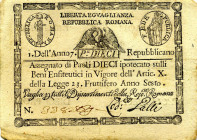 CARTAMONETA - STATO PONTIFICIO - Repubblica Romana Assegnati (1798) - 10 Paoli Anno 7 Gav. 68 Galli (retro cerchio)

Status: BB+
