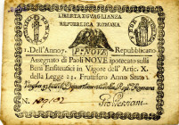 CARTAMONETA - STATO PONTIFICIO - Repubblica Romana Assegnati (1798) - 9 Paoli Anno 7 Gav. 67 Persiani (retro rettangolo)

Status: BB+