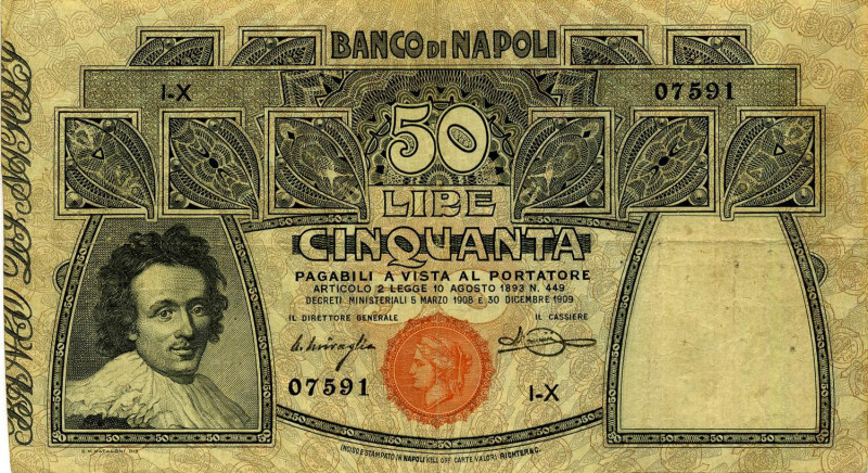 CARTAMONETA - NAPOLI - Biglietti al portatore - 50 Lire 30/12/1909 Gav. 155 R Mi...