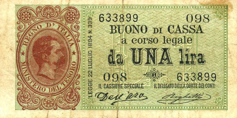 CARTAMONETA - BUONI DI CASSA - Umberto I (1878-1900) - Lira 15/02/1897 - Serie 9...