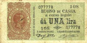 CARTAMONETA - BUONI DI CASSA - Umberto I (1878-1900) - Lira 27/05/1898 - Serie 108-116 Alfa 7; Lireuro 2E RRR Dell'Ara/Righetti Taglio in alto central...