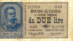 CARTAMONETA - BUONI DI CASSA - Umberto I (1878-1900) - 2 Lire 15/02/1897 - Serie 45-54 Alfa 24; Lireuro 6D RRRR Dell'Ara/Righetti Taglio leggermente s...