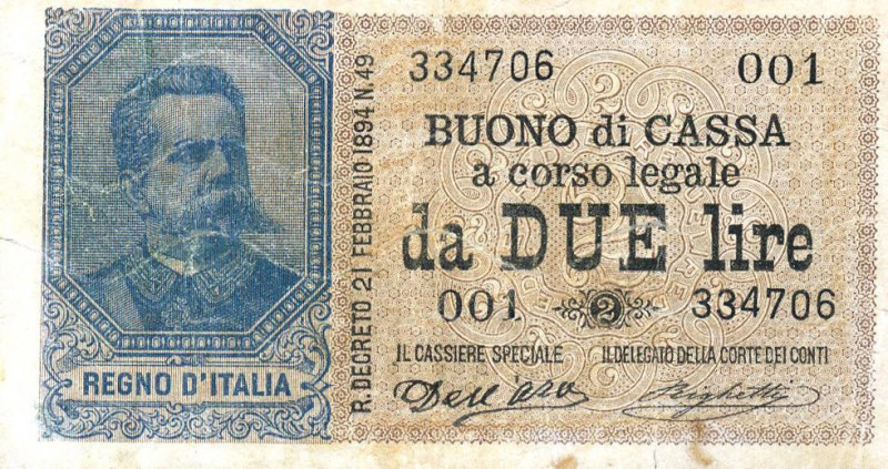 CARTAMONETA - BUONI DI CASSA - Umberto I (1878-1900) - 2 Lire 22/02/1894 - Serie...