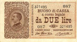 CARTAMONETA - BUONI DI CASSA - Vittorio Emanuele III (1900-1943) - 2 Lire 28/12/1917 - Serie 80-100 Alfa 32; Lireuro 7C RR Giu. Dell'Ara/Righetti Macc...