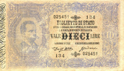 CARTAMONETA - BIGLIETTI DI STATO - Umberto I (1878-1900) - 10 Lire 16/07/1883 - Serie 1-240 Alfa 70; Lireuro 15A RRRR Doppia effige - Dell'Ara/Crodara...