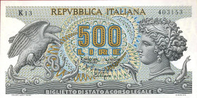 CARTAMONETA - BIGLIETTI DI STATO - Repubblica Italiana (monetazione in lire) (1946-2001) - 500 Lire - Aretusa 20/06/1966 Alfa 550; Lireuro 25A Stammat...