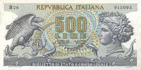 CARTAMONETA - BIGLIETTI DI STATO - Repubblica Italiana (monetazione in lire) (1946-2001) - 500 Lire - Aretusa 23/04/1975 Alfa 553; Lireuro 25D RRR Mic...