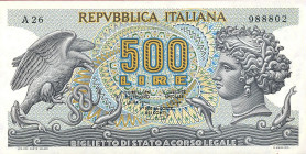 CARTAMONETA - BIGLIETTI DI STATO - Repubblica Italiana (monetazione in lire) (1946-2001) - 500 Lire - Aretusa 23/04/1975 Alfa 553; Lireuro 25D RRR Mic...