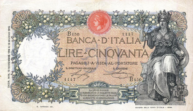 CARTAMONETA - BANCA d'ITALIA - Vittorio Emanuele III (1900-1943) - 50 Lire 13/11...