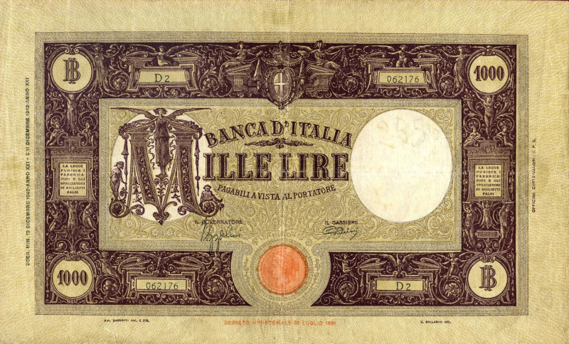 CARTAMONETA - BANCA d'ITALIA - Vittorio Emanuele III (1900-1943) - 1.000 Lire - ...