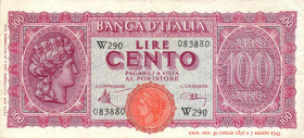 CARTAMONETA - BANCA d'ITALIA - Luogotenenza (1944-1946) - 100 Lire - Italia Turrita 10/12/1944 Alfa 5sp; Lireuro 25Ac RR Sostitutiva da W201 a W316
...