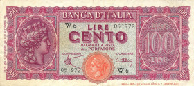 CARTAMONETA - BANCA d'ITALIA - Luogotenenza (1944-1946) - 100 Lire - Italia Turrita 10/12/1944 Alfa 3sp; Lireuro 25Aa RR Sostitutiva da W1 a W118

S...
