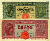 CARTAMONETA - BANCA d'ITALIA - Luogotenenza (1944-1946) - 100 Lire - Italia Turrita 10/12/1944 Alfa 425; Lireuro 25A Introna/Urbini Assieme a 50 lire ...