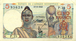CARTAMONETA ESTERA - AFRICA OCCIDENTALE FRANCESE - Governo di Vichy (1940-1944) - 5 Franchi 17/08/1943

Status: BB