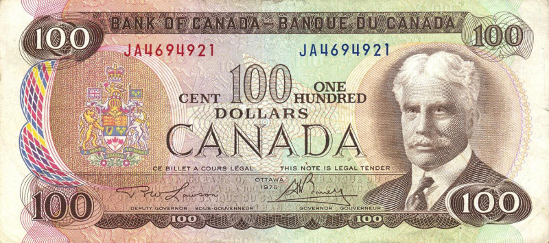 CARTAMONETA ESTERA - CANADA - Elisabetta II (1952-2022) - 100 Dollari 1975 Pick ...