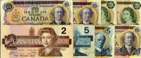 CARTAMONETA ESTERA - CANADA - Elisabetta II (1952-2022) - 20 Dollari 1975 Pick 89 2 biglietti, in aggiunta 3 biglietti da 10 dollari, 2 da 5 dollari e...