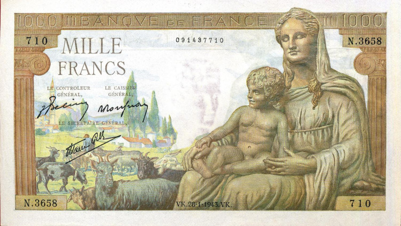 CARTAMONETA ESTERA - FRANCIA - Governo di Vichy (1940-1944) - 1.000 Franchi 28/0...