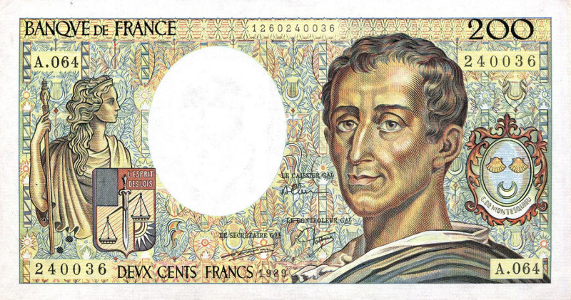 CARTAMONETA ESTERA - FRANCIA - Quinta Repubblica (1959) - 200 Franchi 1981-94 Pi...