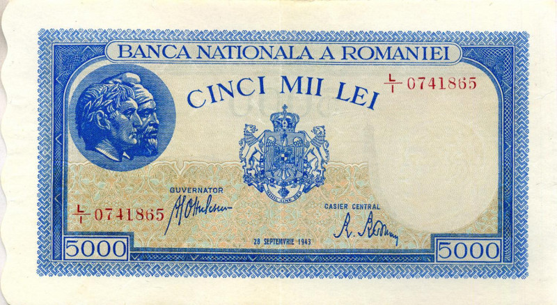 CARTAMONETA ESTERA - ROMANIA - Michele I (1940-1947) - 5.000 Lei 28/09/1943 Pick...