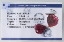 VARIE - Pietre preziose Rubino grezzo naturale ct 15,44 con certificato

Status: Ottimo