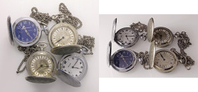 VARIE - Orologi da taschino Insieme di 4 orologi in MB con catenella, l'esemplare con il quadrante bianco è da revisionare

Status: Buono