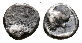 Caria. Uncertain mint circa 450-400 BC. Tetartemorion AR