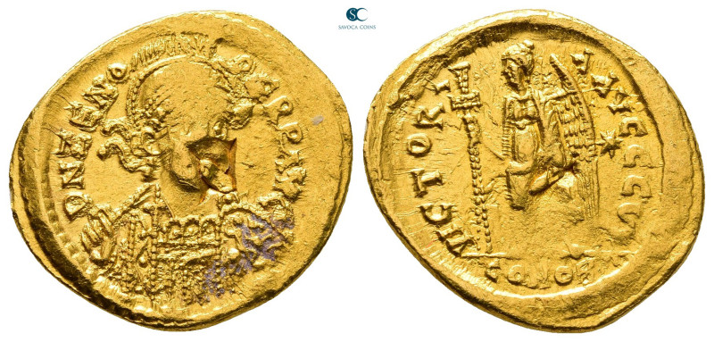 Zeno, second reign AD 476-491. Constantinople
Solidus AV

21 mm, 4,46 g


...