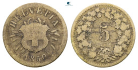 Switzerland.  AD 1848-2024. 5 Rappen 1850