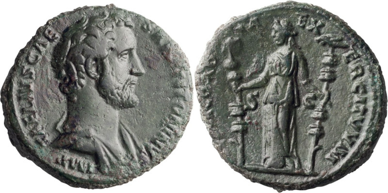 Antoninus Pius as Caesar. 40-as; Antoninus Pius as Caesar; 138 AD, Rome, As, 11....