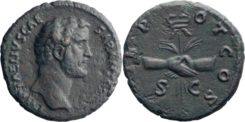 Antoninus Pius as Caesar. 40-as; Antoninus Pius as Caesar; 138 AD, Rome, As, 11....