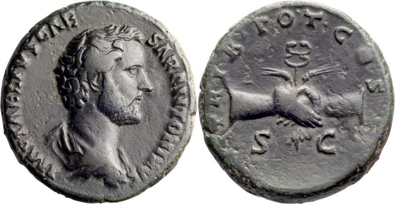 Antoninus Pius as Caesar. 40-as; Antoninus Pius as Caesar; 138 AD, Rome, As, 14....