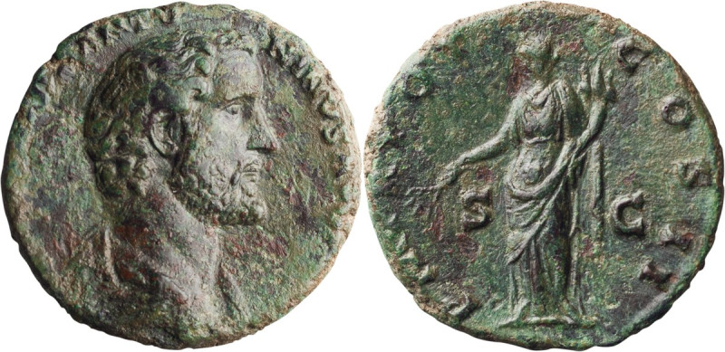 Antoninus Pius. 40-as; Antoninus Pius; 138-161 AD, Rome, 139 AD, As, 9.27g. Bust...