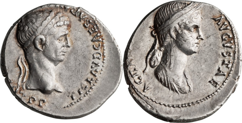 Claudius I and Agrippina II. Denarius; Claudius I and Agrippina II; Died 54 AD, ...