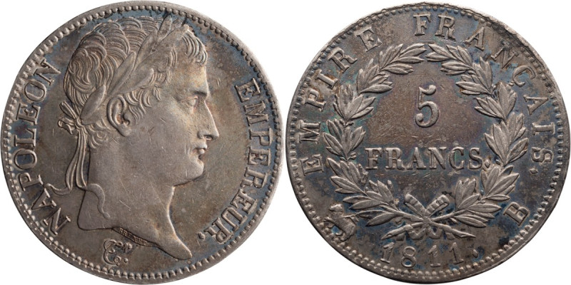 France, Napoleon Bonaparte, 1811, B, 5 Francs, EF/AU; France, Napoleon Bonaparte...