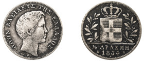 Greece, King Otto, 1832-1862. 1/2 Drachma, 1834 A, First Type, Paris mint, 2.19g (KM19; Divo 14b).

About very fine.