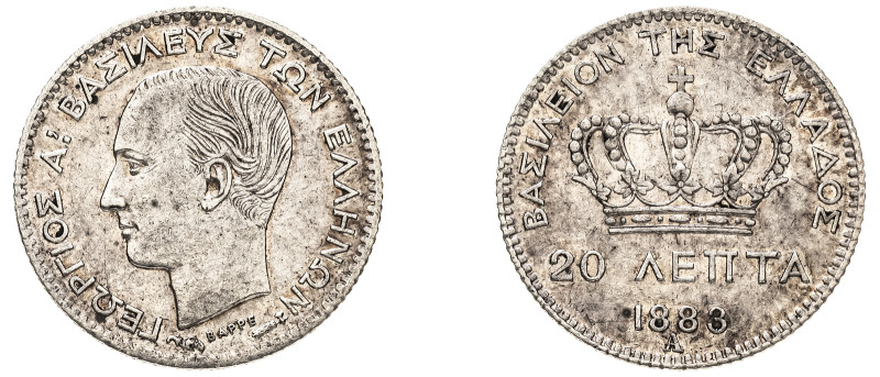 Greece, King George I, 1863-1913. 20 Lepta, 1883 A, First Type, Paris mint, 1.00...
