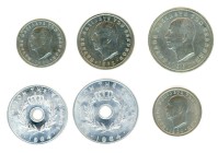 Greece, King Paul, 1947-1964. Lot of 6 coins comprising complete set 1962 (50 Lepta, Drachma and 2 Drachmai) (KM80, 81, 82) and complete set 1964 (10 ...
