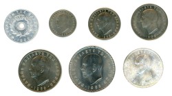 Greece, King Paul, 1947-1964. Complete set, 10 and 50 Lepta, 1, 2, 5, 10, 20 (AR) Drachmai, 1965, Vienna mint (KM78, 80, 81, 82, 83, 84, 85).

Uncir...