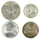 Greece, King Paul, 1947-1964 and King Constantine II, 1964-1973. Lot of 4 coins comprising 20 Drachmai, 1960, London mint (KM85; Divo 115); 30 Drachma...